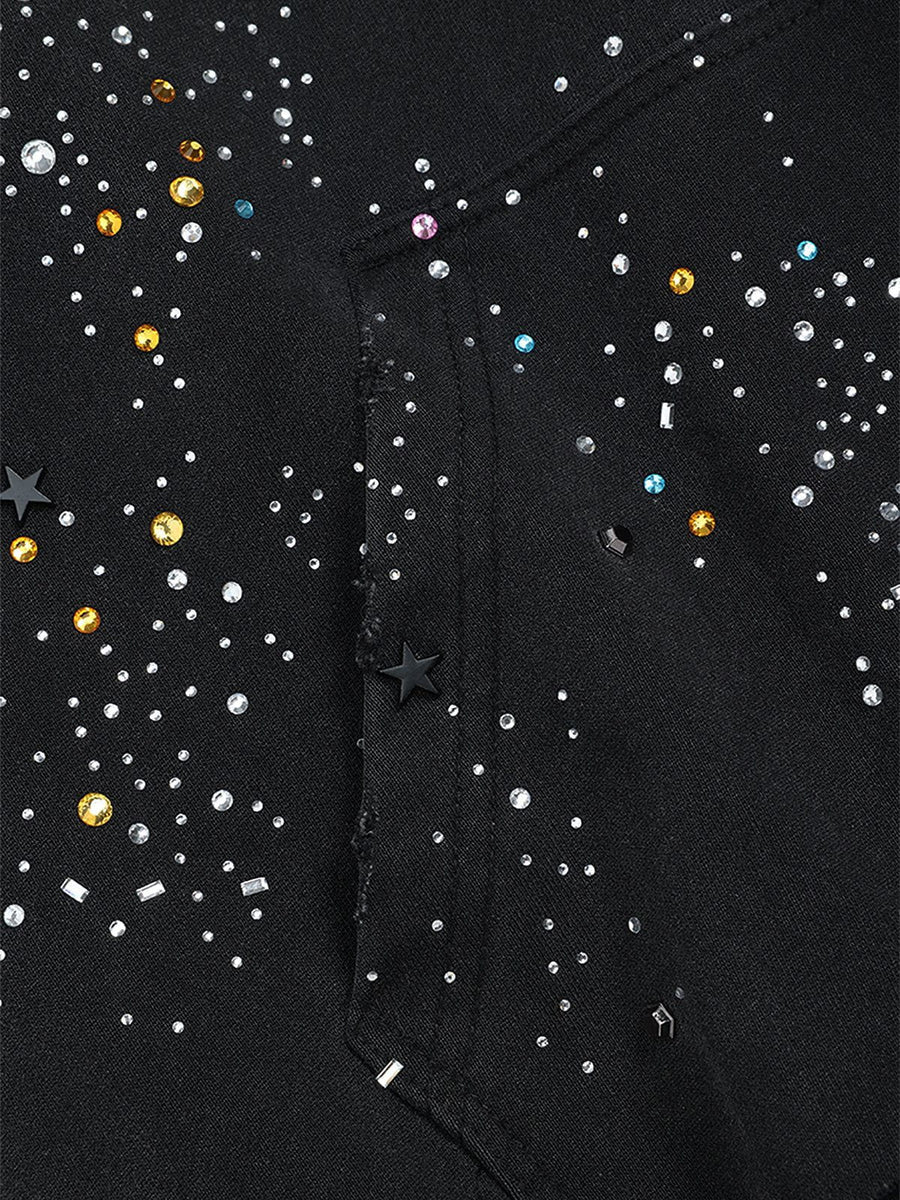 UN KNOWN | Rhinestone Scatter Zip Up Hoodie - product detail