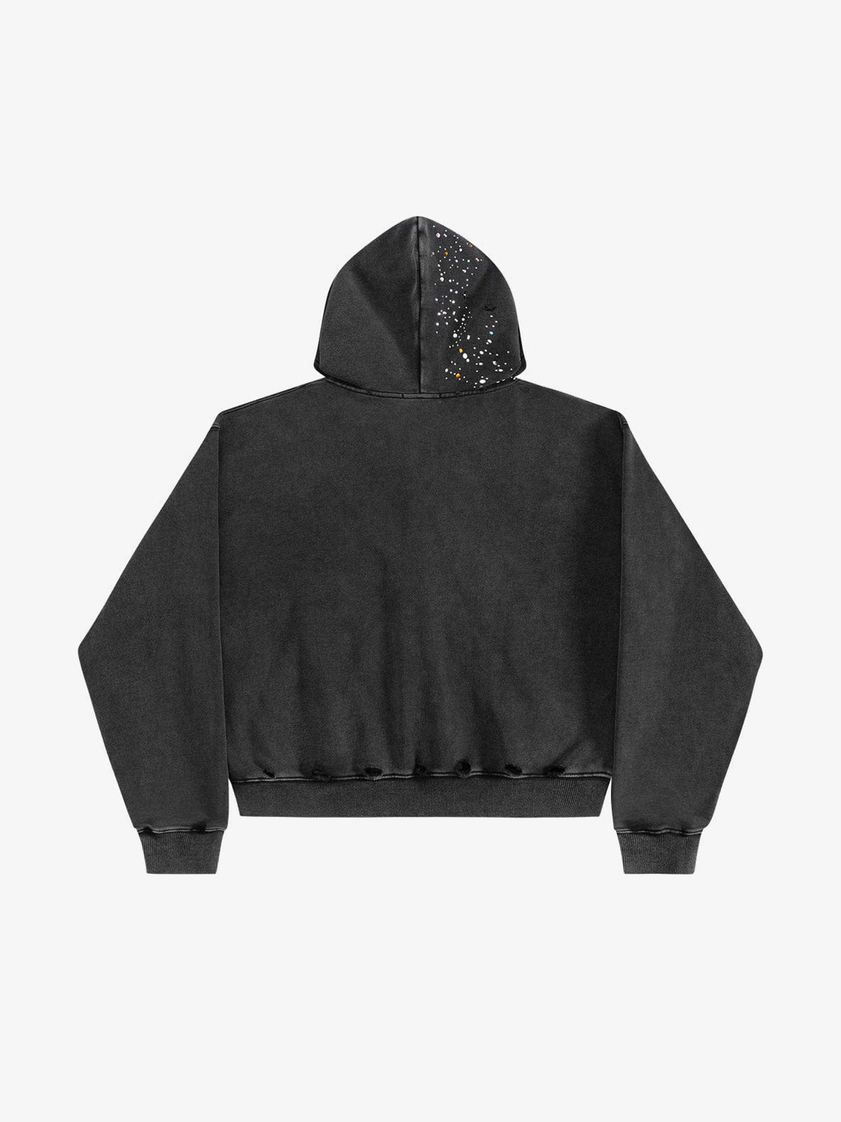 UN KNOWN | Rhinestone Scatter Zip Up Hoodie in Black - back view