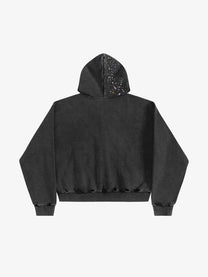 UN KNOWN | Rhinestone Scatter Zip Up Hoodie in Black - back view
