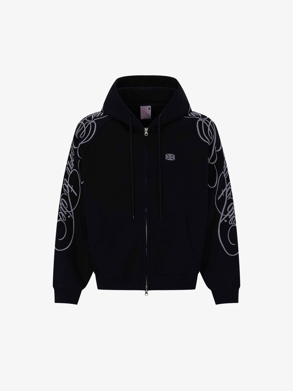UNUSUAL ORIGINAL | Ornamental Embroidery Zip Up Hoodie in Black - front view