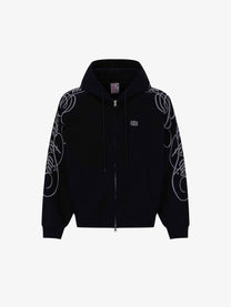 UNUSUAL ORIGINAL | Ornamental Embroidery Zip Up Hoodie in Black - front view