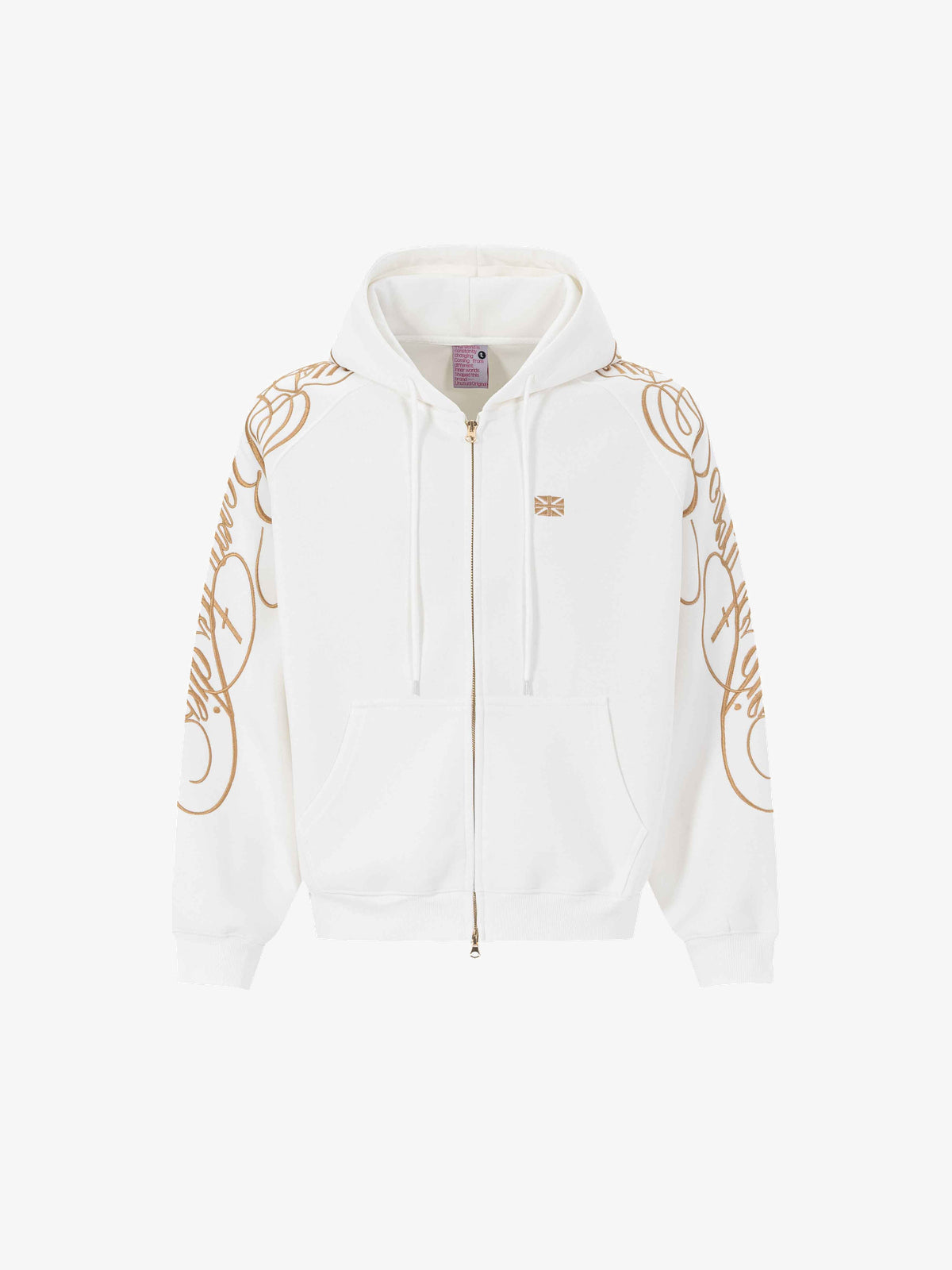 UNUSUAL ORIGINAL | Ornamental Embroidery Zip Up Hoodie in White - front view