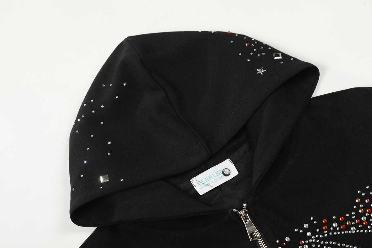 VERBLEE | Rhinestone Star Zip Up Hoodie - product detail