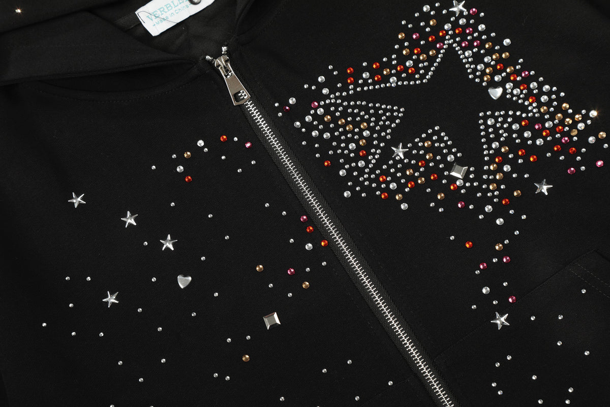 VERBLEE | Rhinestone Star Zip Up Hoodie - product detail