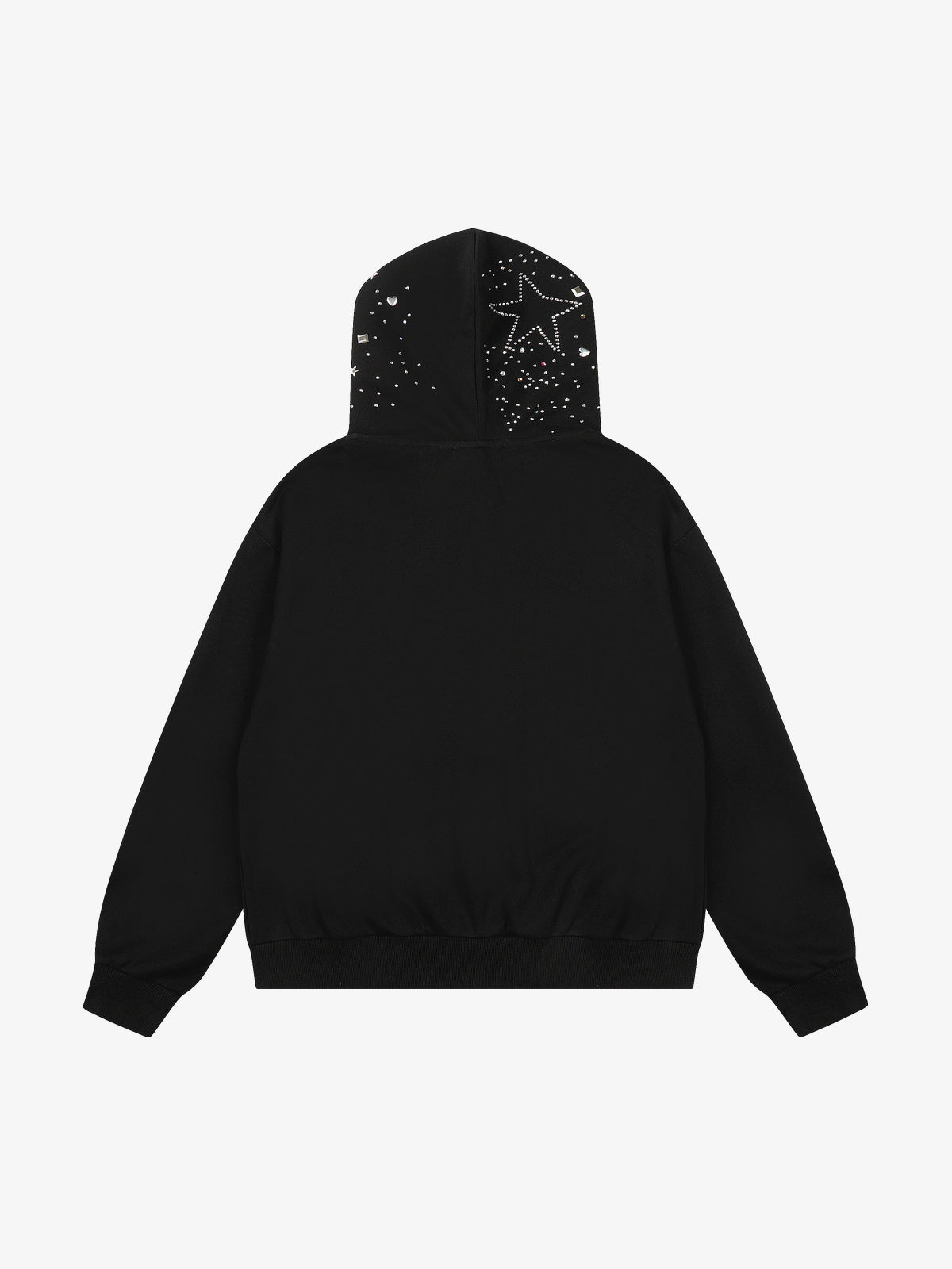 VERBLEE | Rhinestone Star Zip Up Hoodie in Black - back view