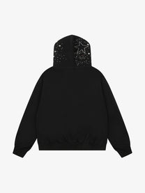 VERBLEE | Rhinestone Star Zip Up Hoodie in Black - back view