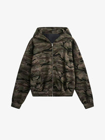 WHOLATE | Camo Zip Up Hoodie in Camo - front view