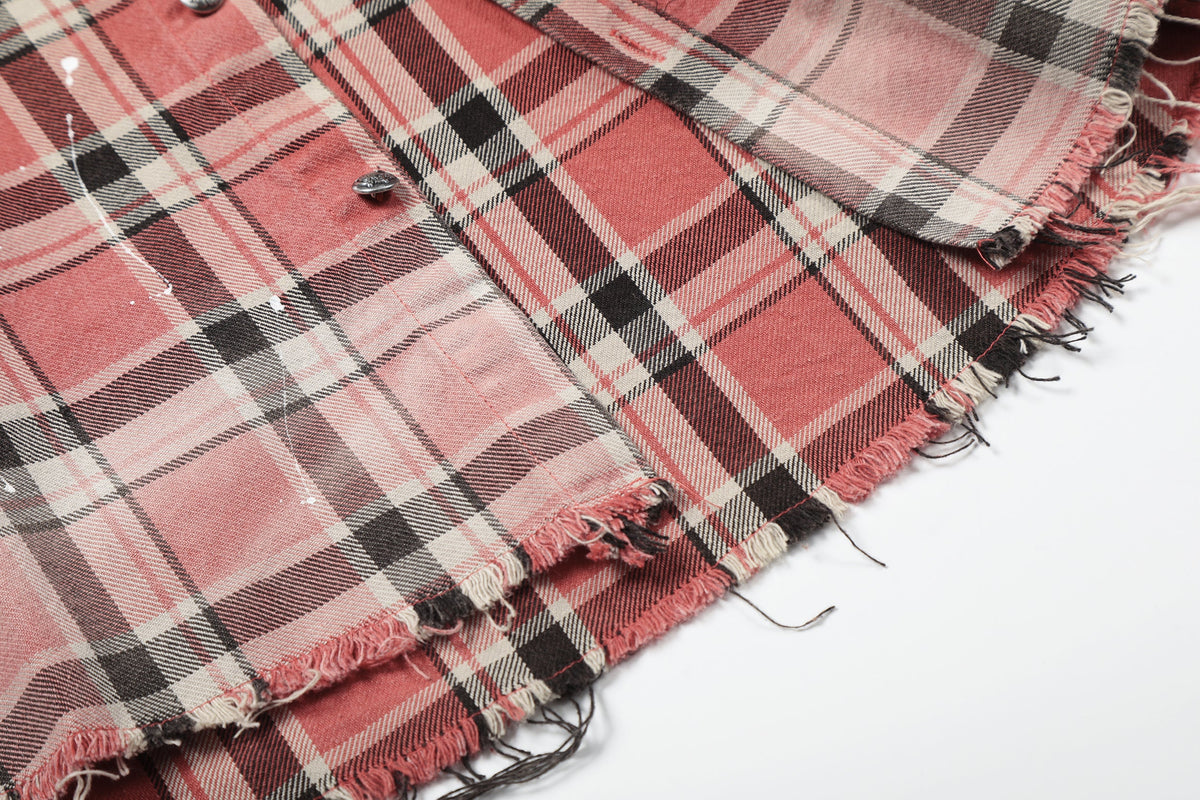 BLACK ENERGY | Frayed Patch Plaid Shirt - product detail