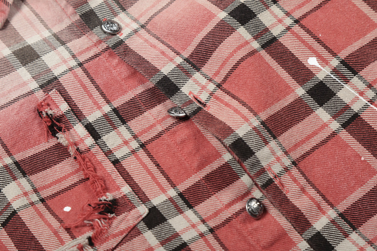 BLACK ENERGY | Frayed Patch Plaid Shirt - product detail