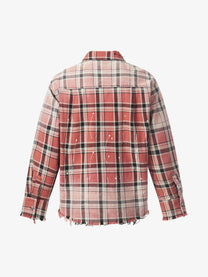 BLACK ENERGY | Frayed Patch Plaid Shirt in Red - back view