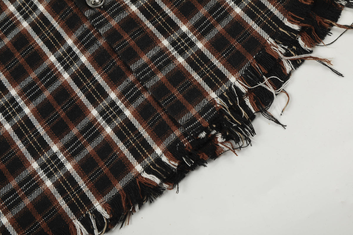 BLACK ENERGY | Studded Frayed Plaid Shirt - product detail