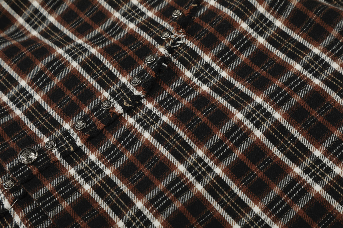 BLACK ENERGY | Studded Frayed Plaid Shirt - product detail