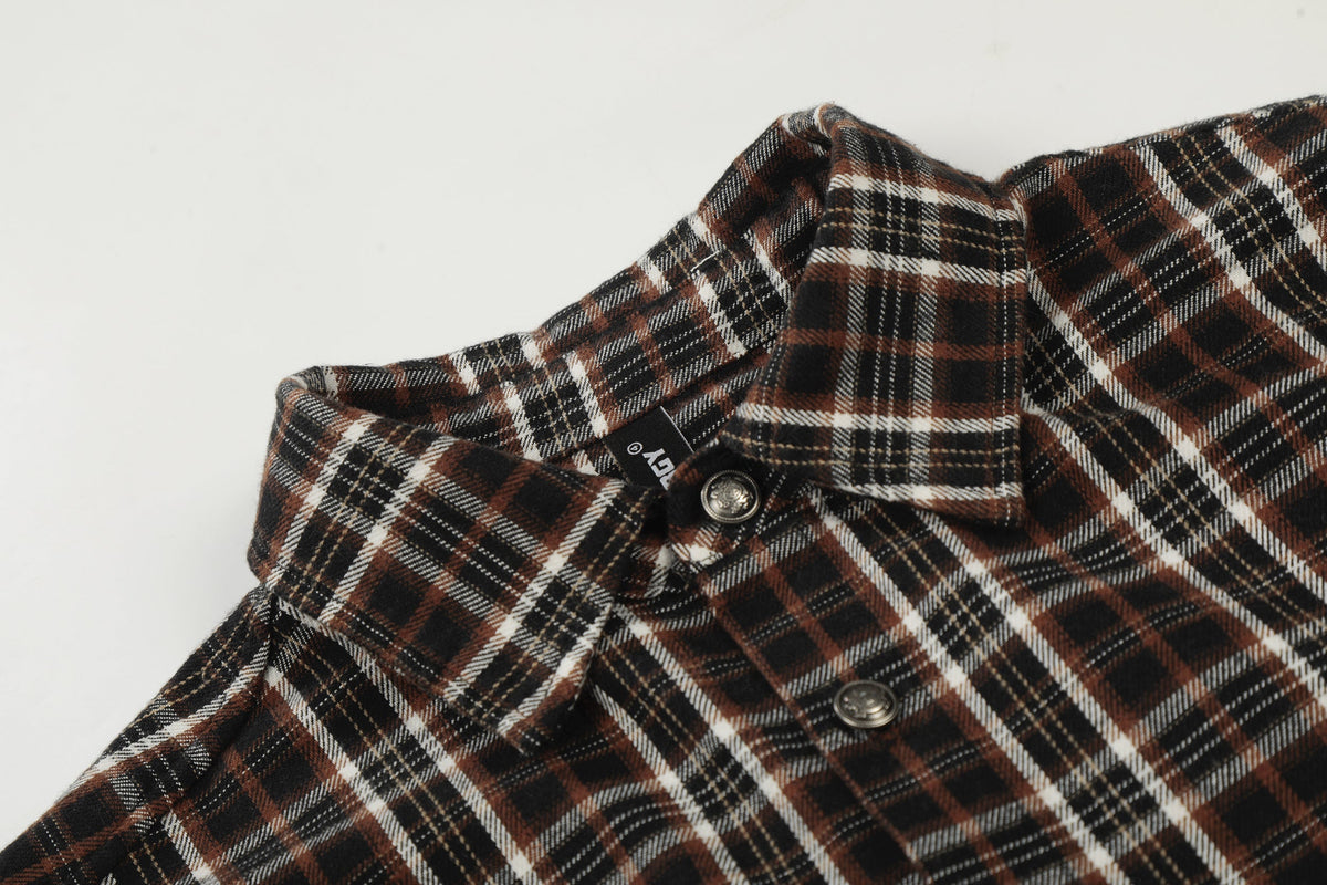 BLACK ENERGY | Studded Frayed Plaid Shirt - product detail