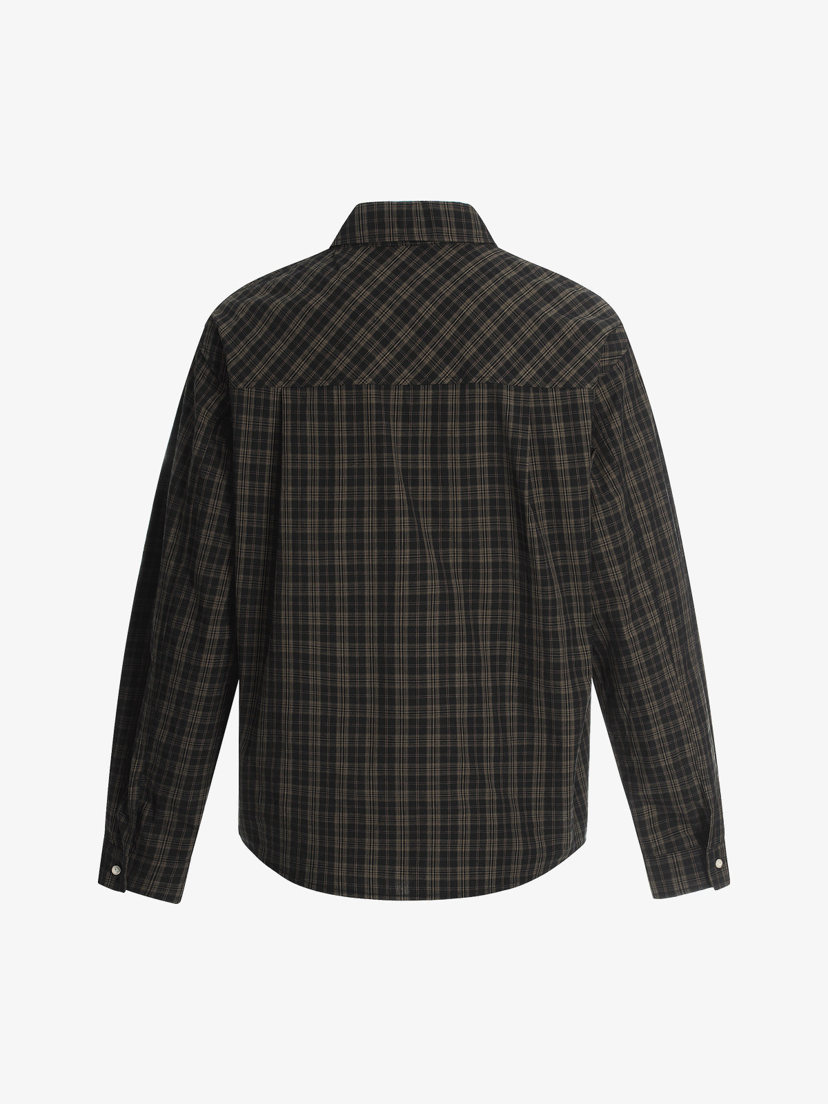 BLACK ENERGY | Ornate Script Plaid Shirt in Black - back view