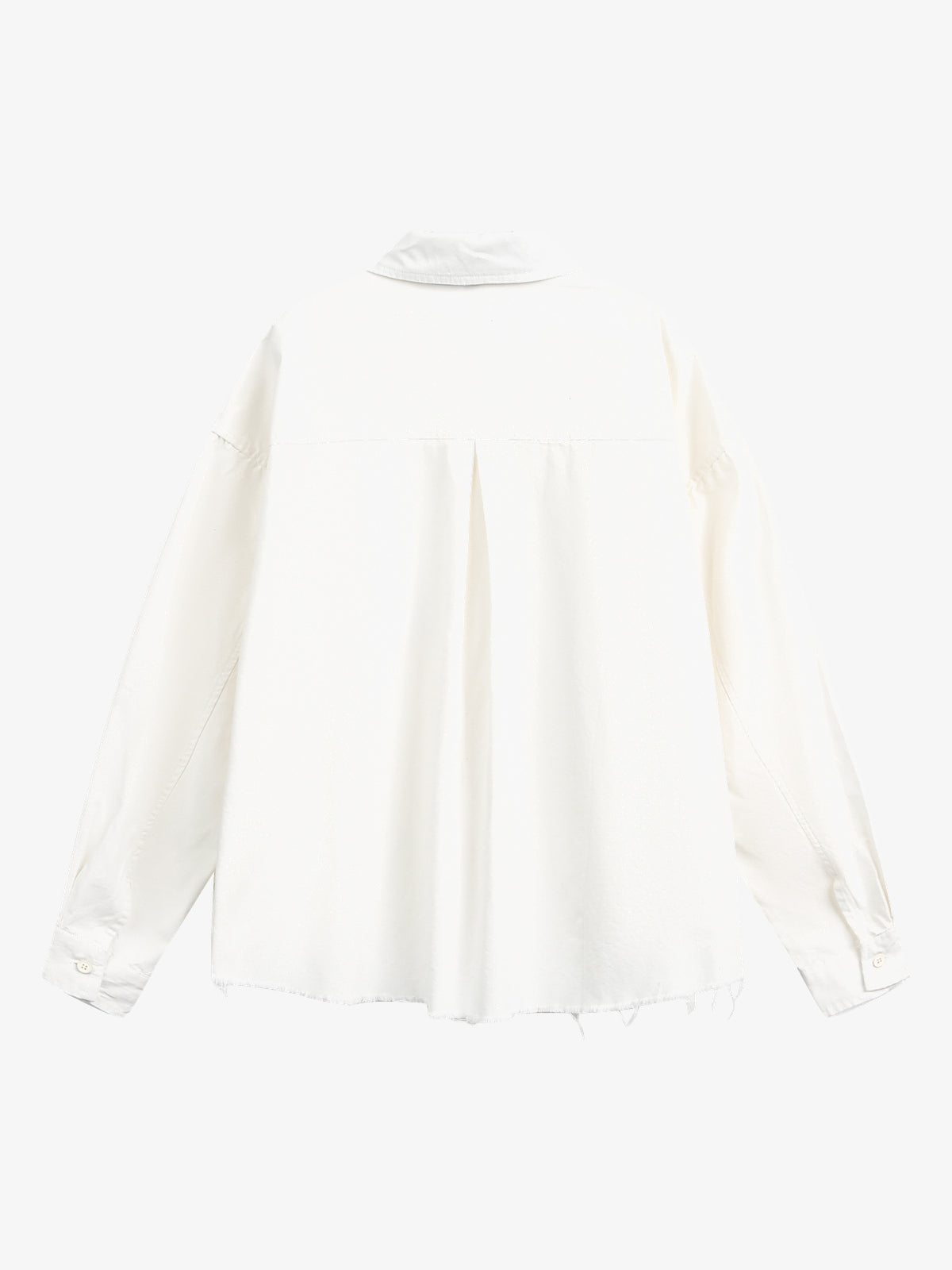 BLACK ENERGY | Badge Collage Raw Hem Shirt in White - back view