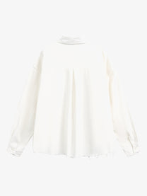 BLACK ENERGY | Badge Collage Raw Hem Shirt in White - back view