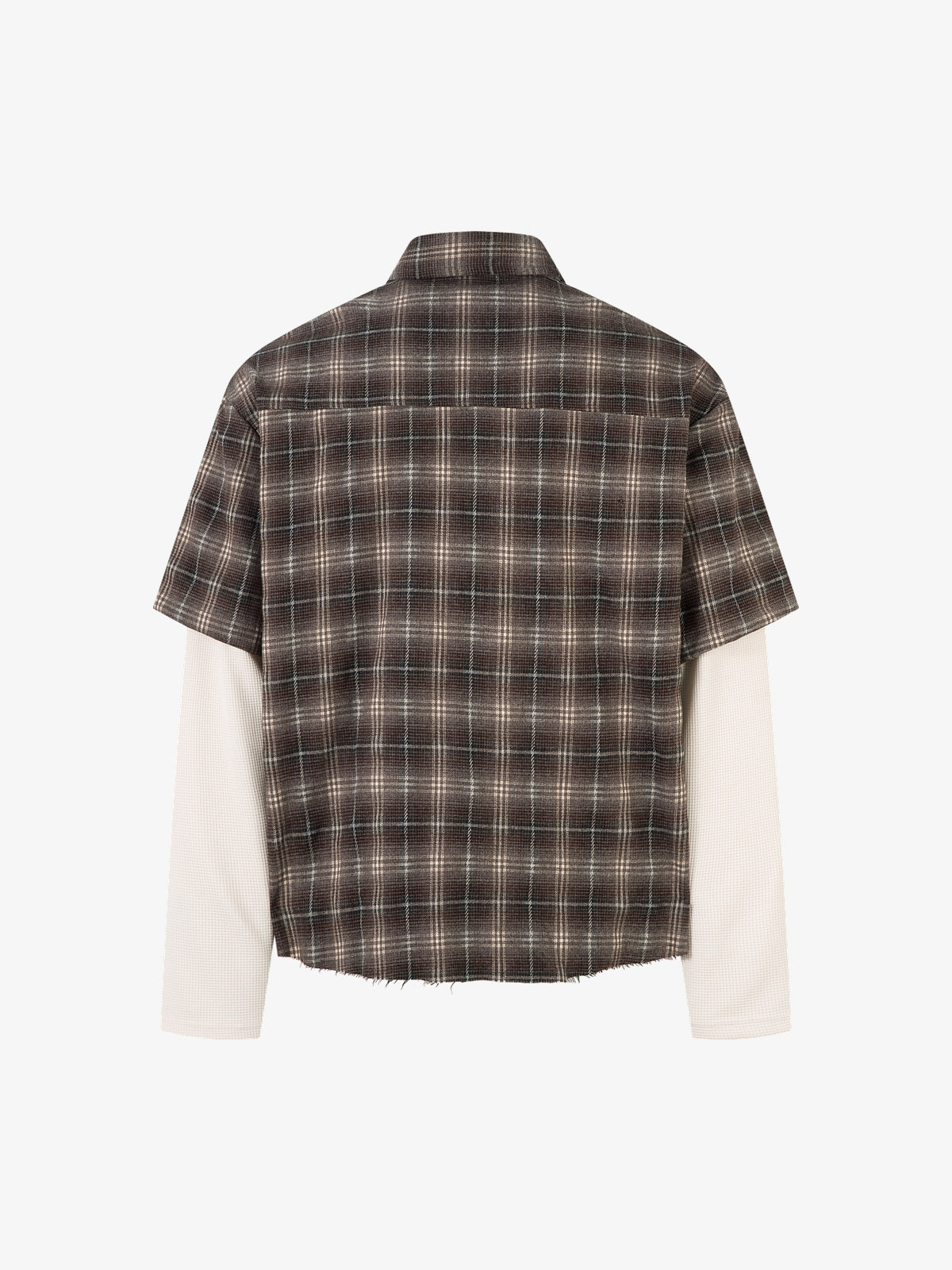 MCCNN | Handwritten Layered Sleeve Plaid Shirt in Brown - back view