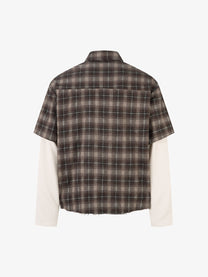 MCCNN | Handwritten Layered Sleeve Plaid Shirt in Brown - back view