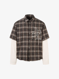 MCCNN | Handwritten Layered Sleeve Plaid Shirt in Brown - front view
