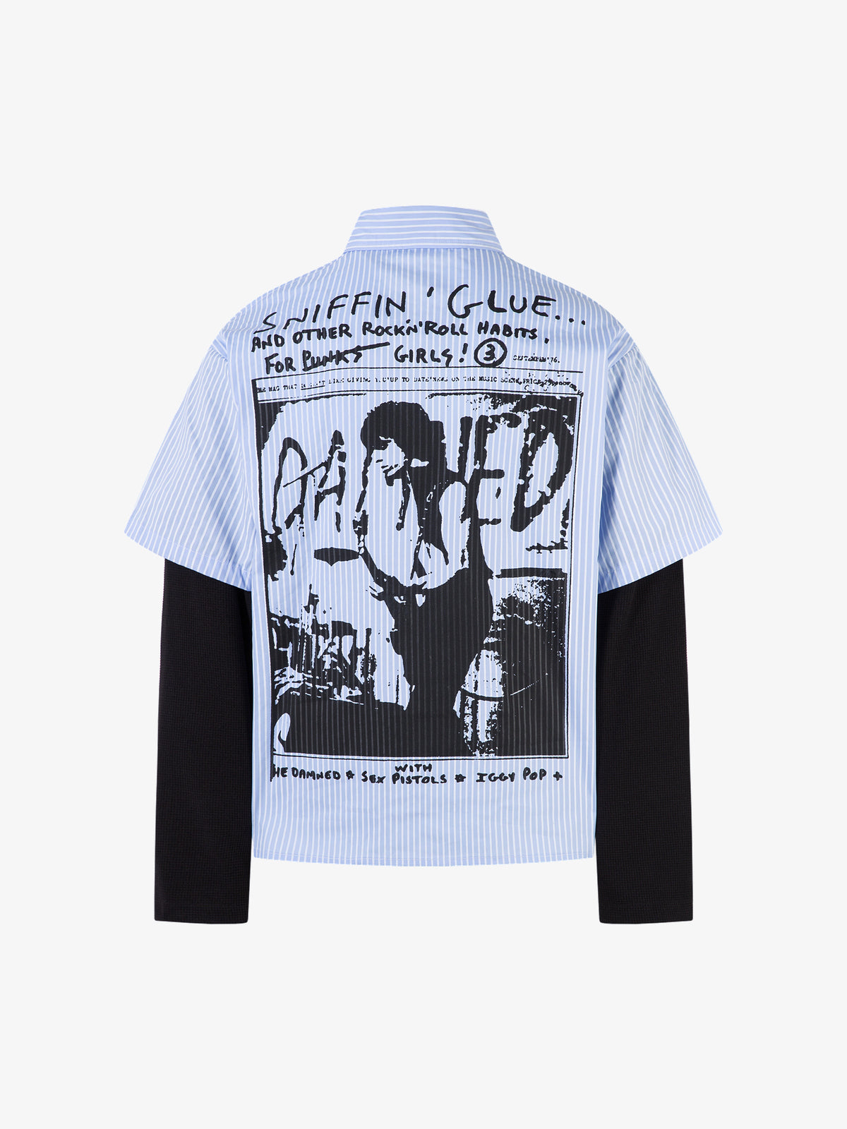 MCCNN | Poster Print Layered Sleeve Shirt in Blue - back view