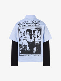 MCCNN | Poster Print Layered Sleeve Shirt in Blue - back view