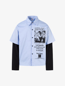 MCCNN | Poster Print Layered Sleeve Shirt in Blue - front view