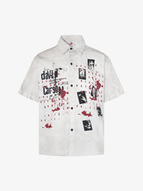 MCCNN | Distressed Poster Collage Shirt in White - front view