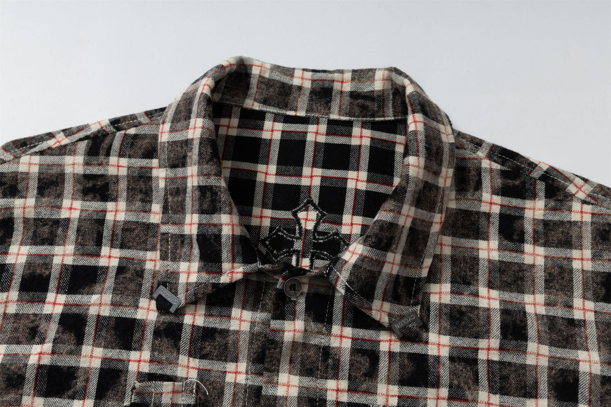 RESTARALL | Cross Appliqué Frayed Plaid Shirt - product detail