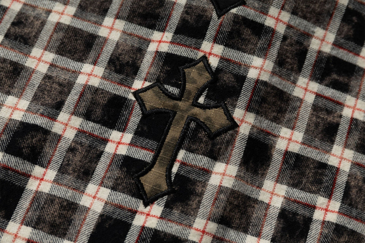 RESTARALL | Cross Appliqué Frayed Plaid Shirt - product detail