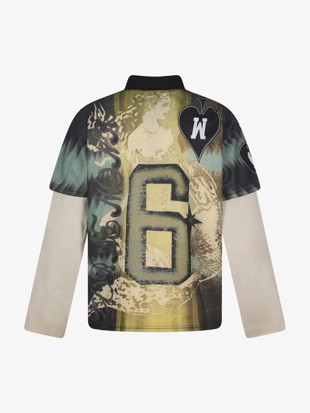 SMK MADE | Emblem Collage Layered Polo Shirt in Green - back view
