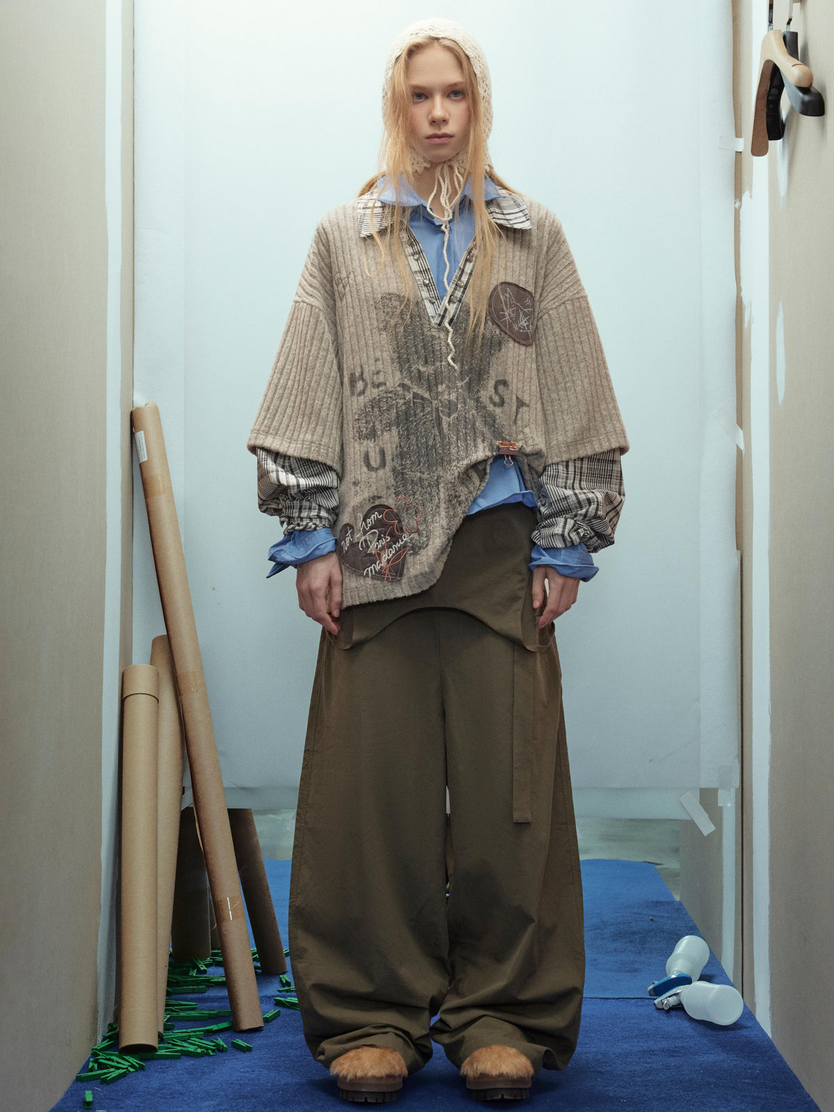 STAFF PICK | Patch Collage Polo Shirt in Beige - model view