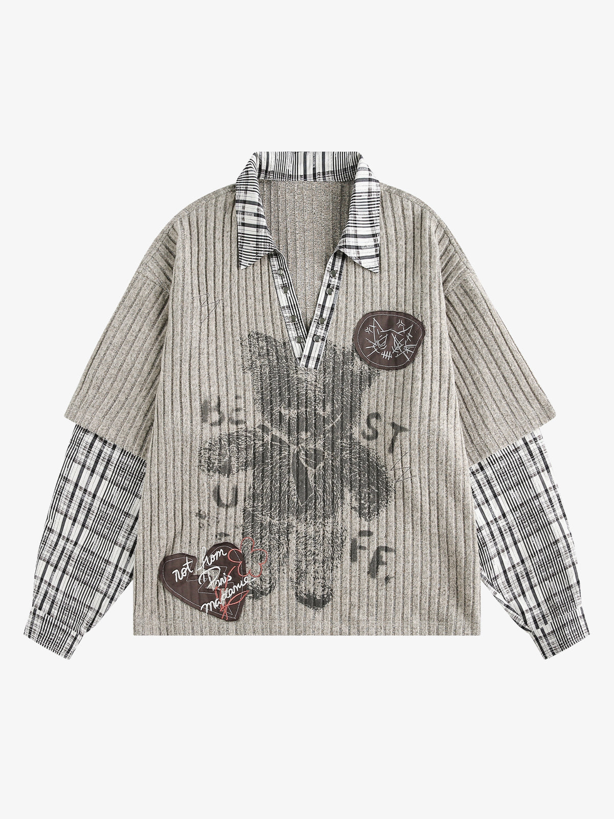STAFF PICK | Patch Collage Polo Shirt in Beige - front view