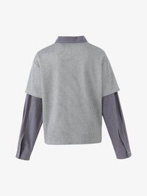 STAFF PICK | Handwritten Layered Sleeve Polo Shirt in Gray - back view