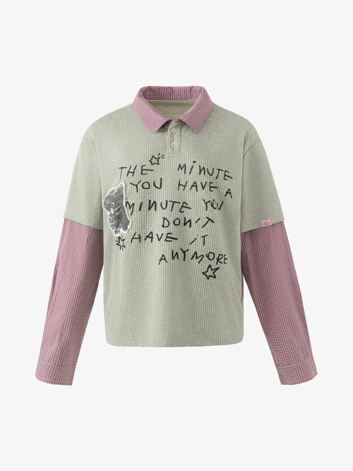 STAFF PICK | Handwritten Layered Sleeve Polo Shirt in Beige - front view