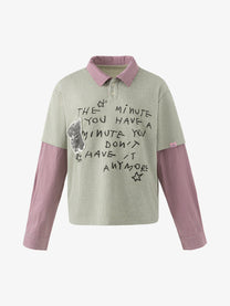 STAFF PICK | Handwritten Layered Sleeve Polo Shirt in Beige - front view