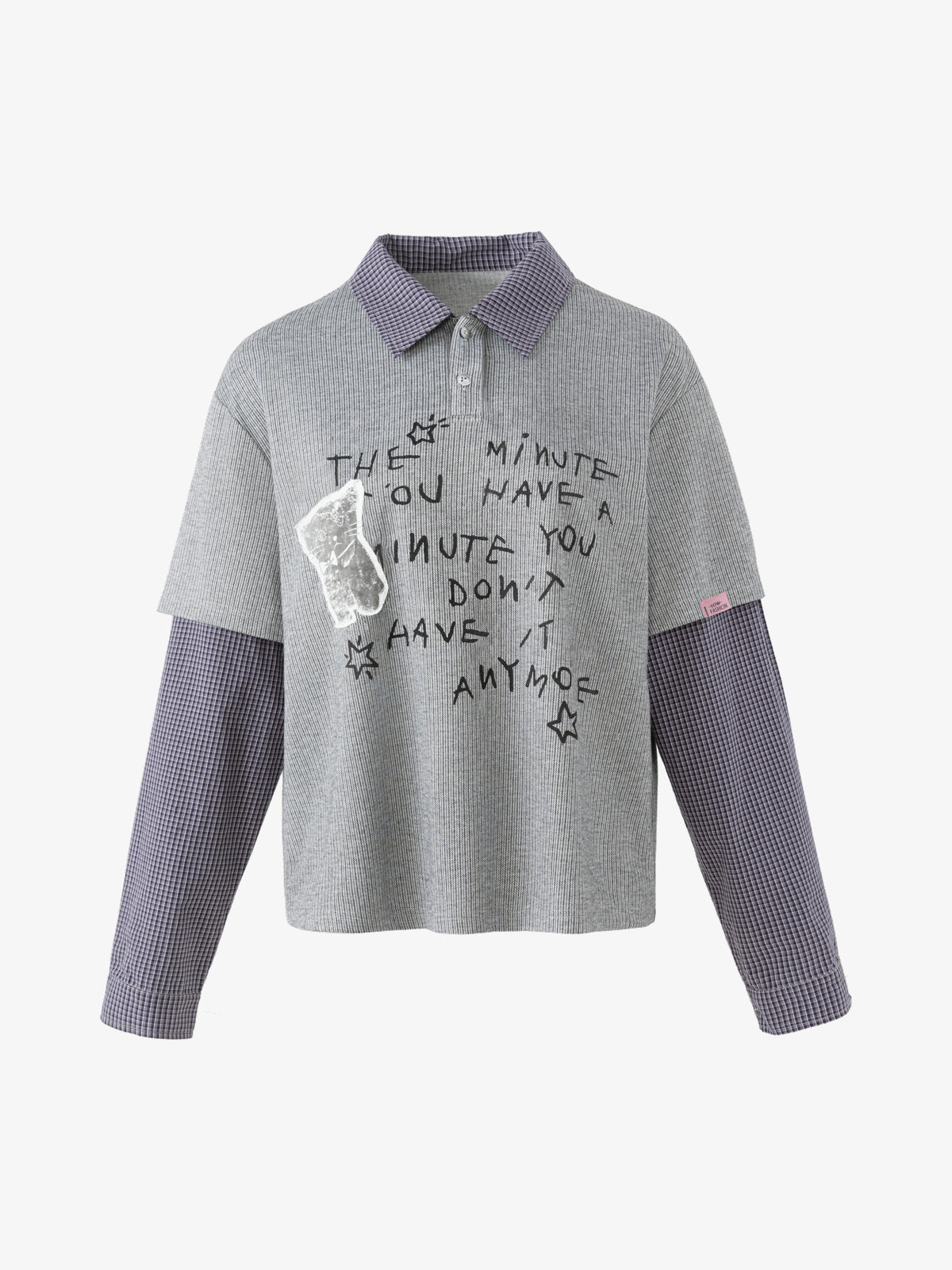 STAFF PICK | Handwritten Layered Sleeve Polo Shirt in Gray - front view
