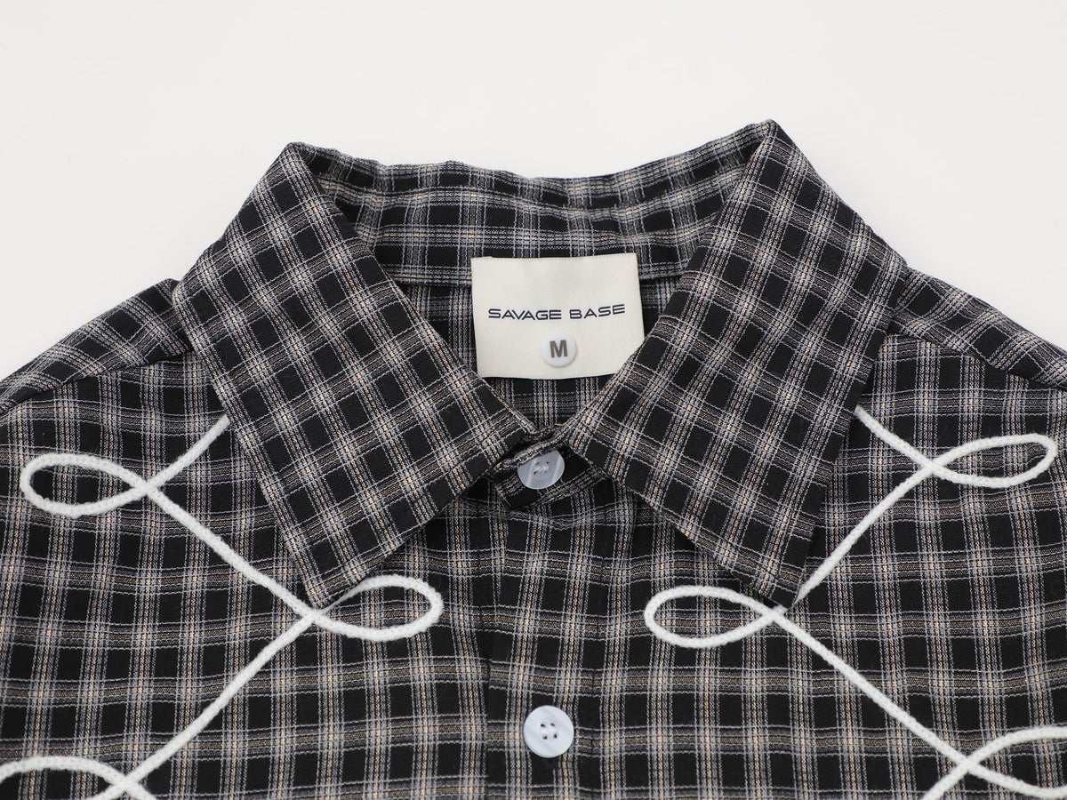 SAVAGE BASE | Embroidered Loop Pattern Plaid Shirt - product detail