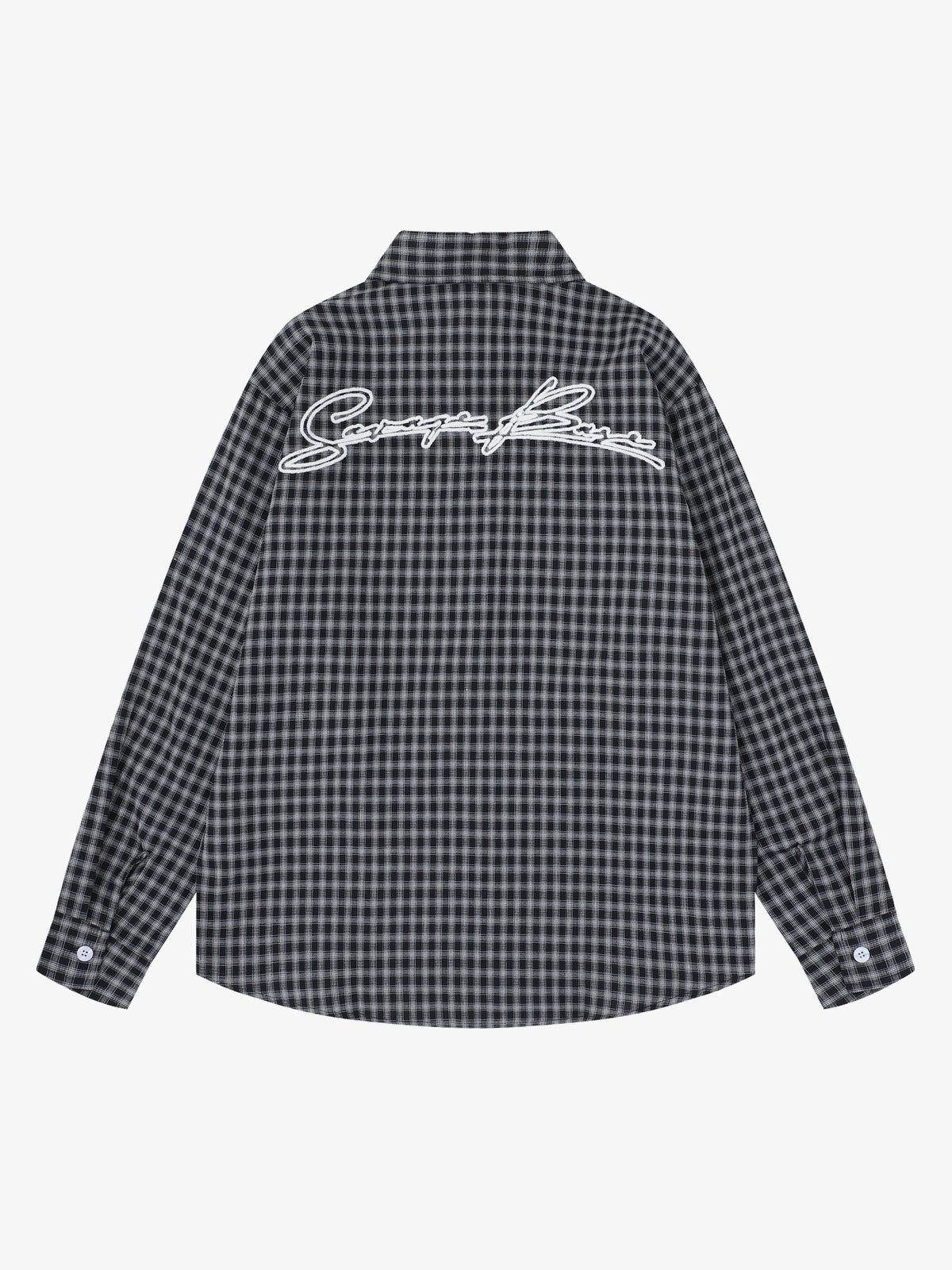 SAVAGE BASE | Embroidered Loop Pattern Plaid Shirt in Black - back view