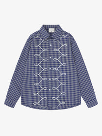 SAVAGE BASE | Embroidered Loop Pattern Plaid Shirt in Blue - front view