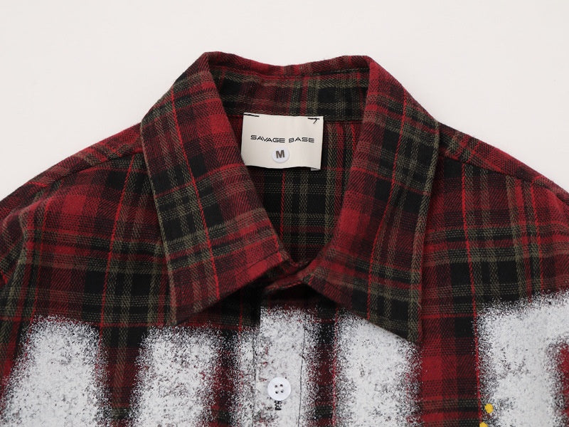 SAVAGE BASE | Paint Splatter Plaid Shirt - product detail