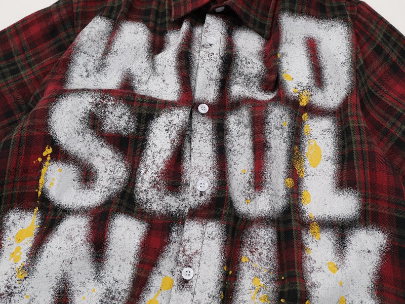 SAVAGE BASE | Paint Splatter Plaid Shirt - product detail