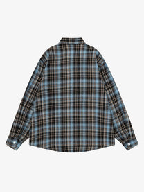 SAVAGE BASE | Paint Splatter Plaid Shirt in Blue - back view