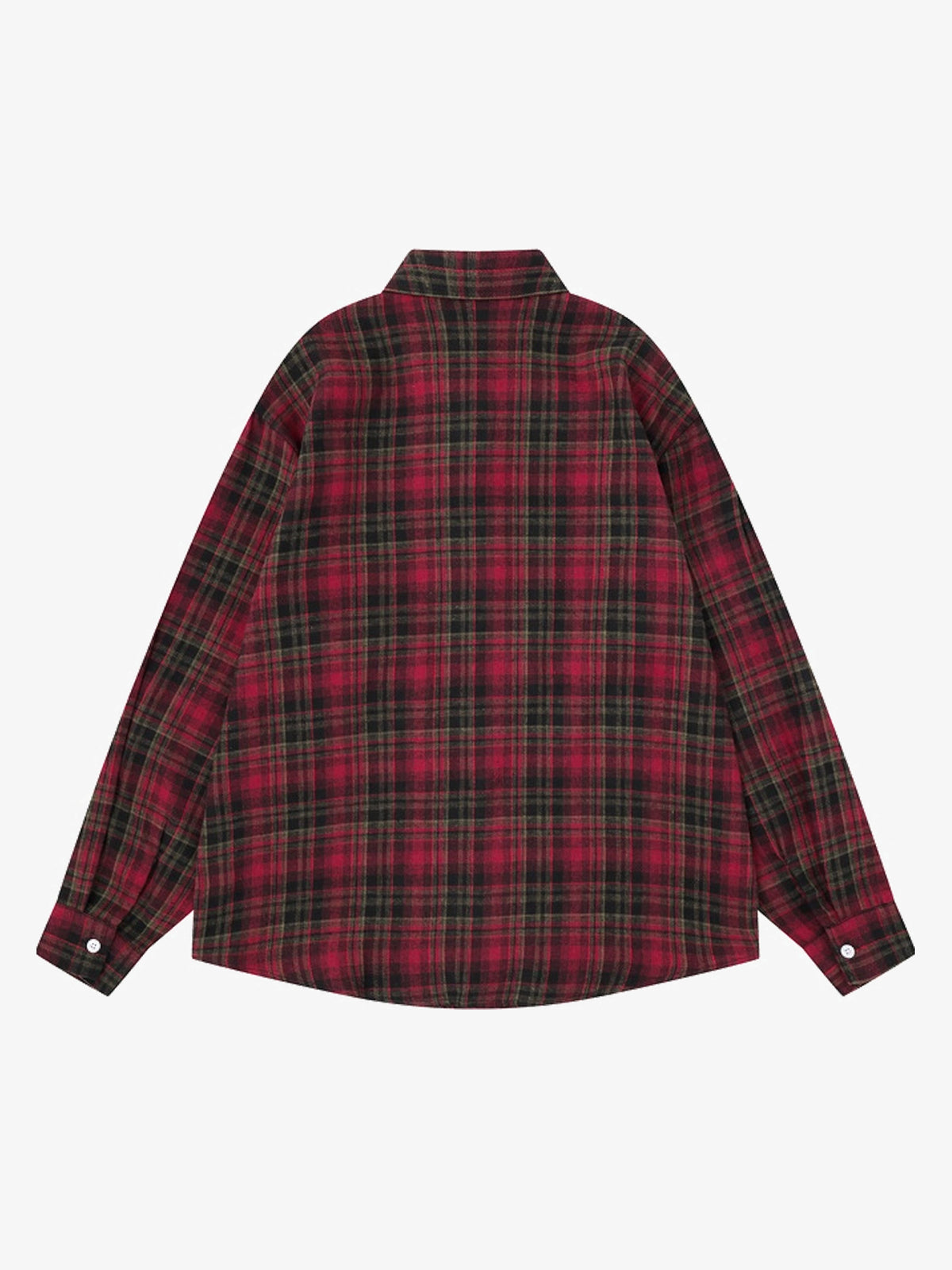 SAVAGE BASE | Paint Splatter Plaid Shirt in Red - back view