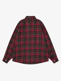 SAVAGE BASE | Paint Splatter Plaid Shirt in Red - back view