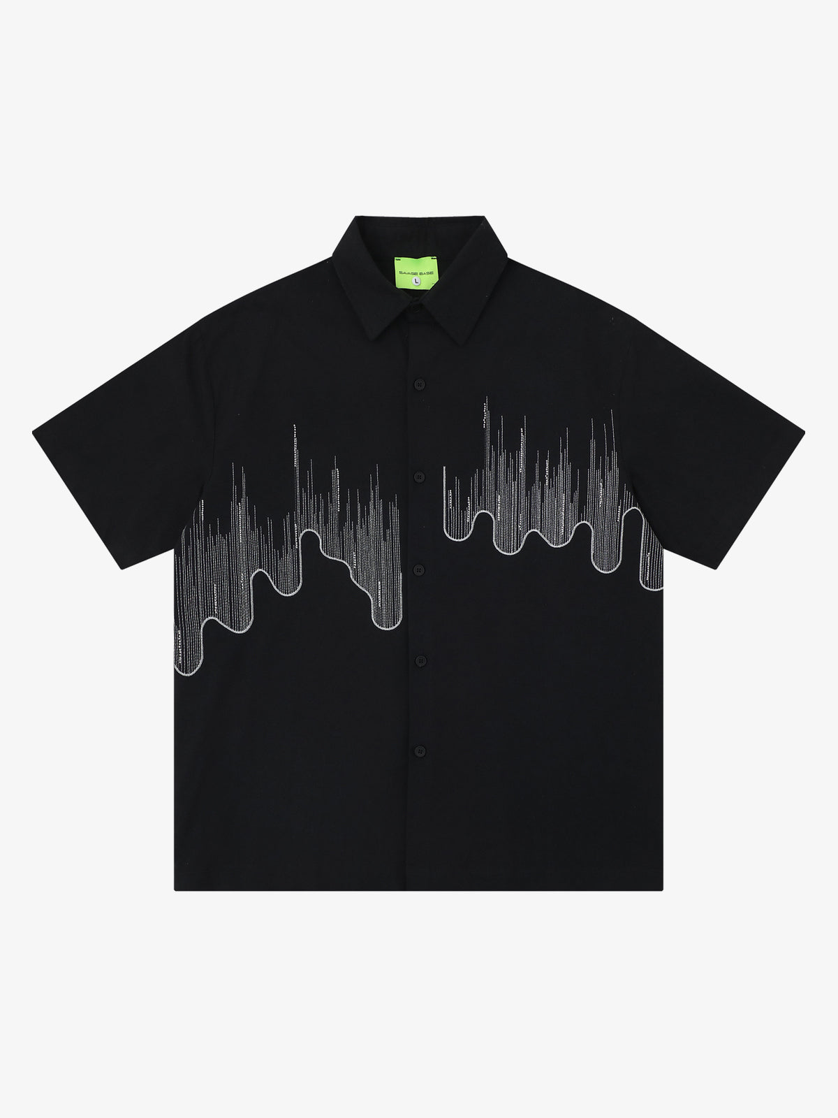 SAVAGE BASE | Embroidered Wavy Skyline Shirt in Black - front view