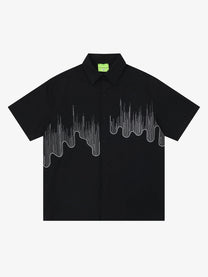 SAVAGE BASE | Embroidered Wavy Skyline Shirt in Black - front view