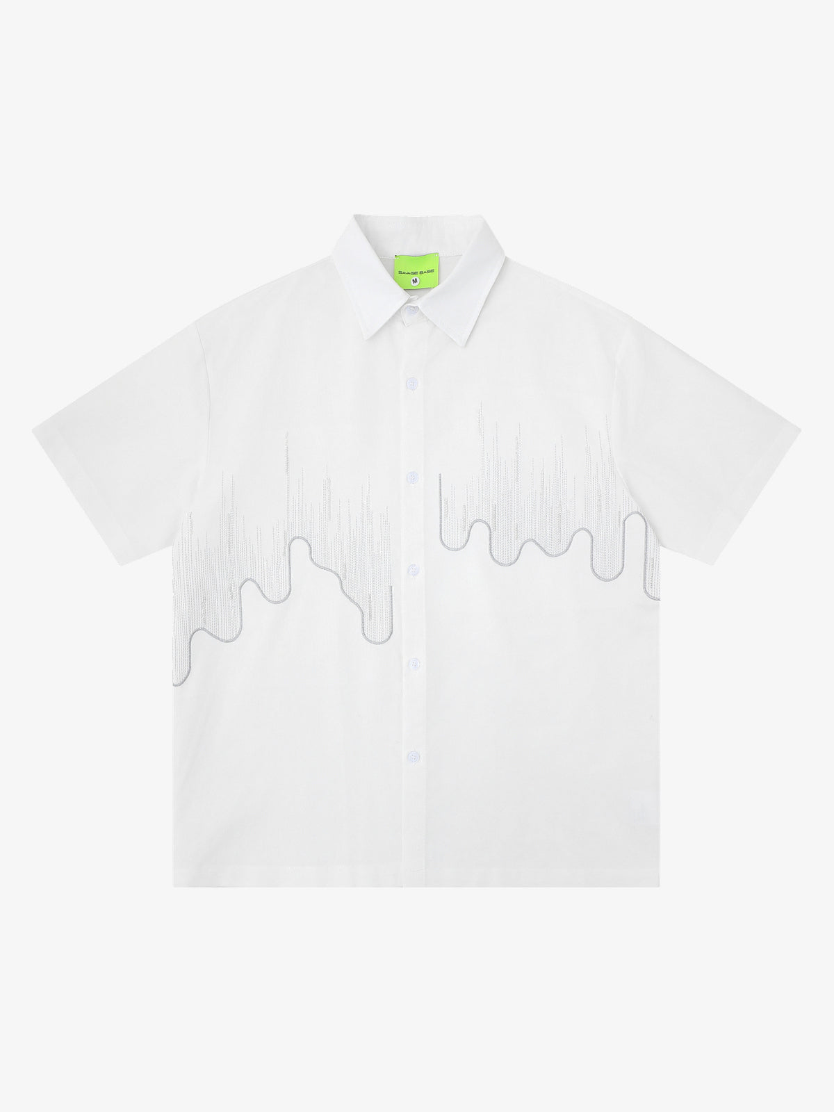 SAVAGE BASE | Embroidered Wavy Skyline Shirt in White - front view