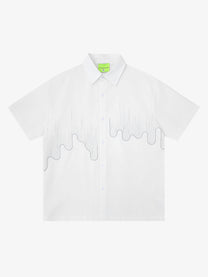 SAVAGE BASE | Embroidered Wavy Skyline Shirt in White - front view