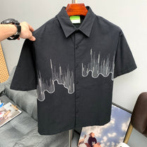 SAVAGE BASE | Embroidered Wavy Skyline Shirt in Black - lifestyle view