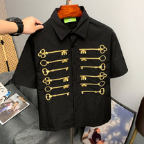 SAVAGE BASE | Embroidered Key Motif Shirt in Black - lifestyle view